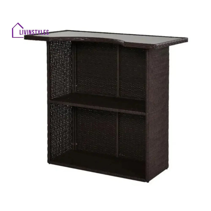 Outdoor Wicker 5-Piece Bar Set with Glass Top Table - Bar Set
