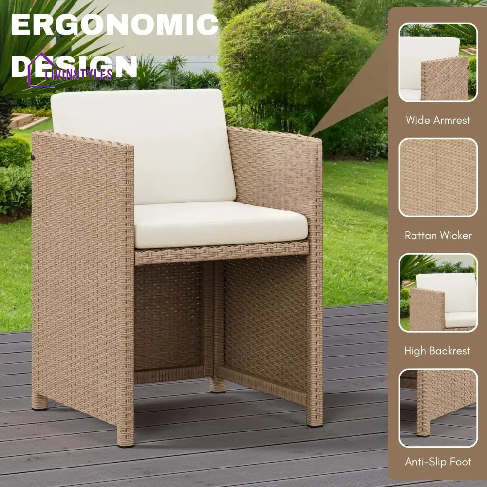 Outdoor Wicker 5-Piece Bar Set with Glass Top Table & Ottomans - Bar Set