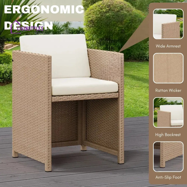 Outdoor Wicker 5-Piece Bar Set with Glass Top Table & Ottomans - Bar Set