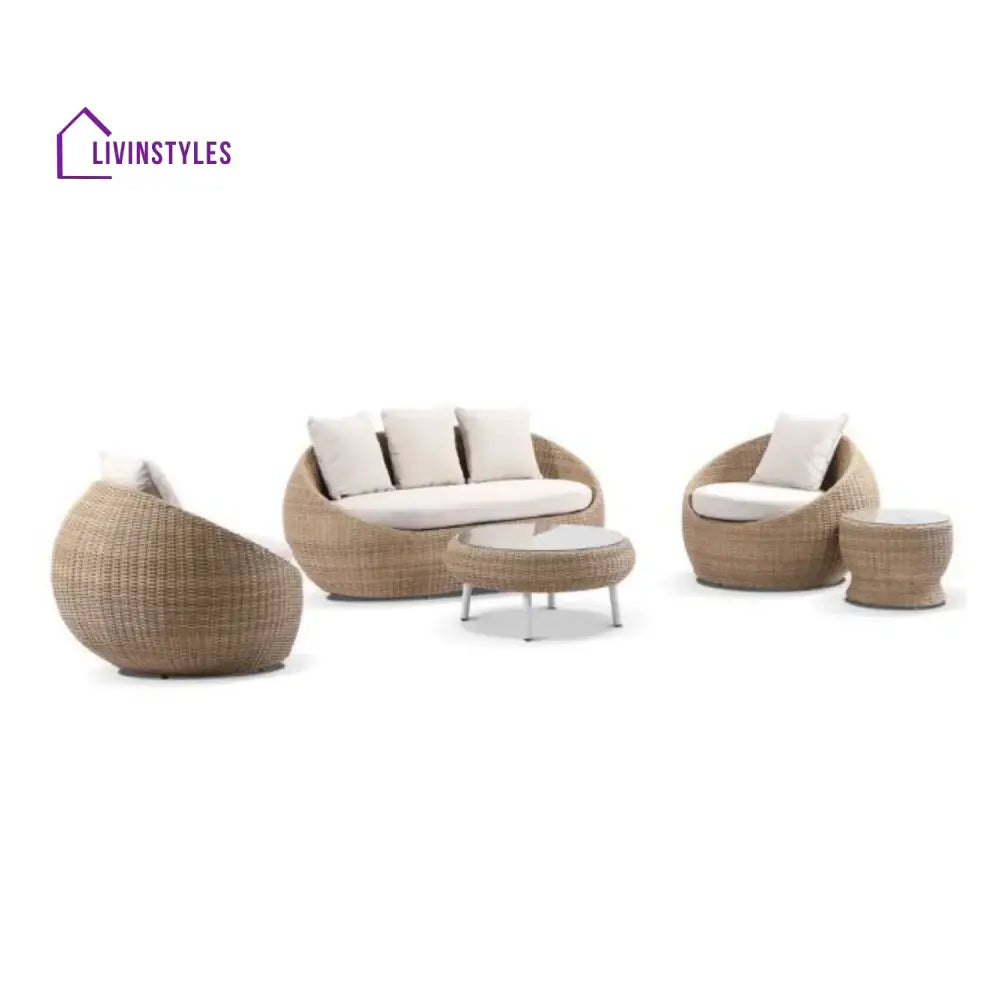 Outdoor Wicker 5-Seater Sofa Set With Glass Top Tables - Sofa Set