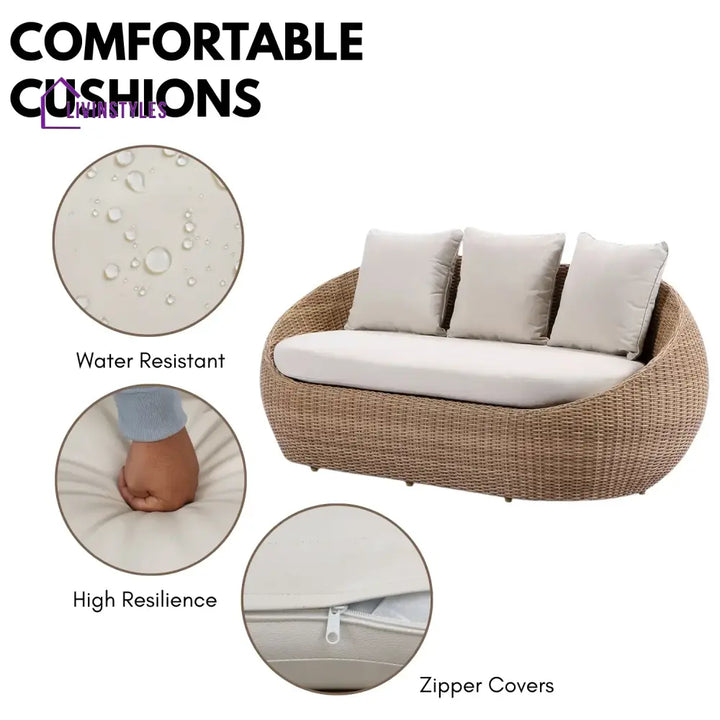 Outdoor Wicker 5-Seater Sofa Set With Glass Top Tables - Sofa Set