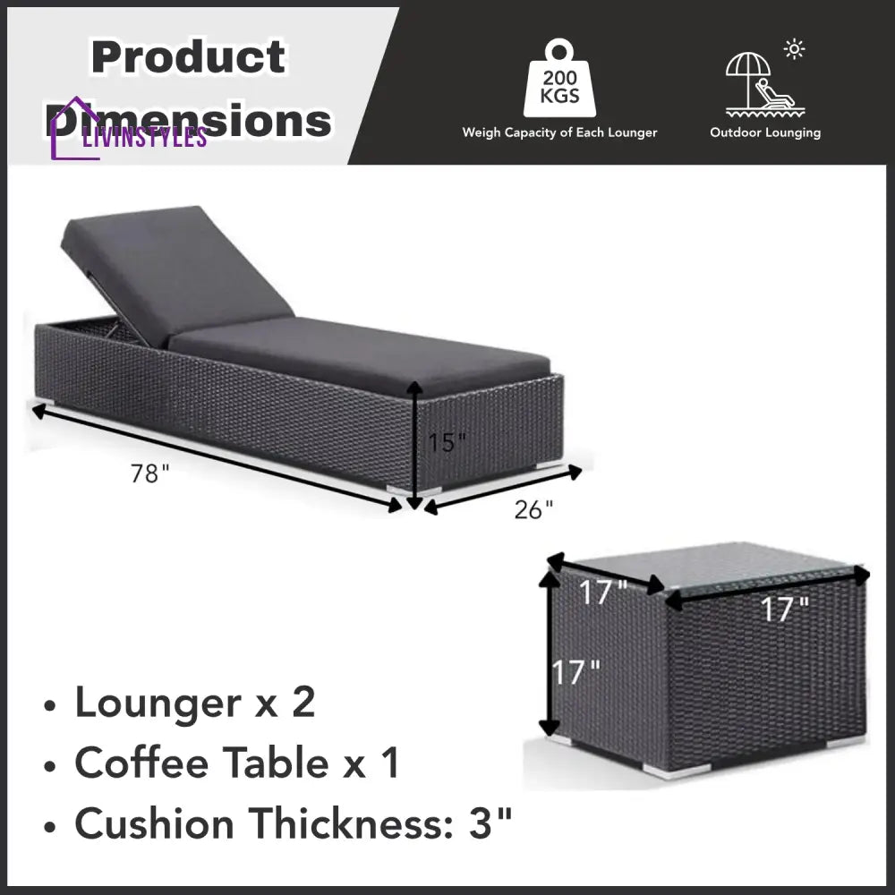 Outdoor Wicker Lounge Chairs Set of 2 - Lounger Set