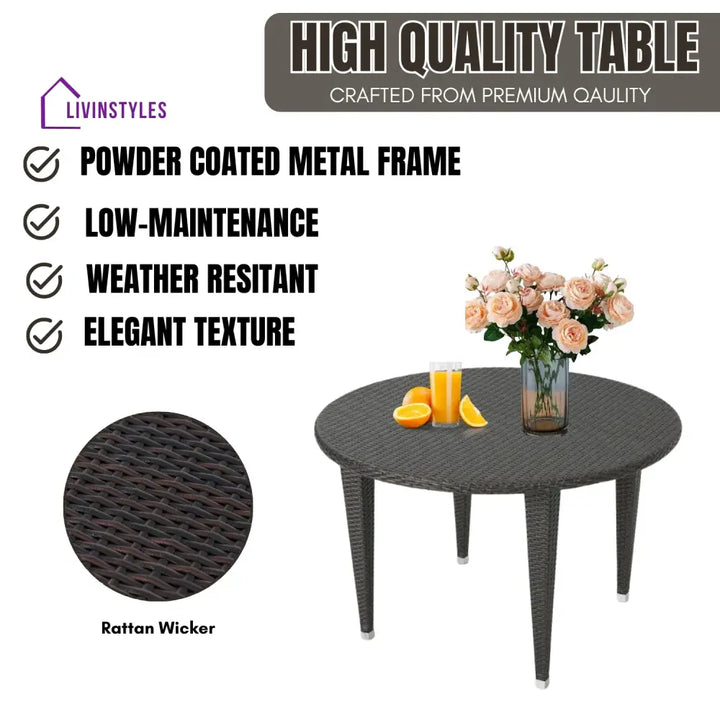 Outdoor Wicker Round Patio Dining Table (Dark Brown) - Table