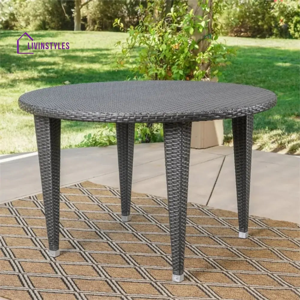 Outdoor Wicker Round Patio Dining Table (Dark Brown) - Table