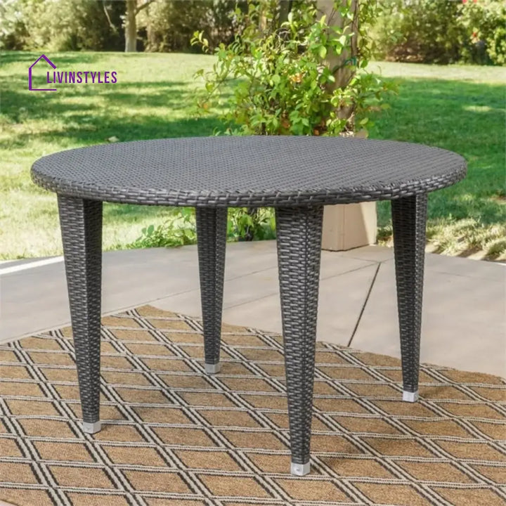 Outdoor Wicker Round Patio Dining Table (Dark Brown) - Table