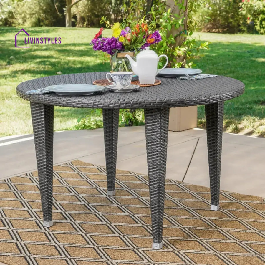 Outdoor Wicker Round Patio Dining Table (Dark Brown) - Table