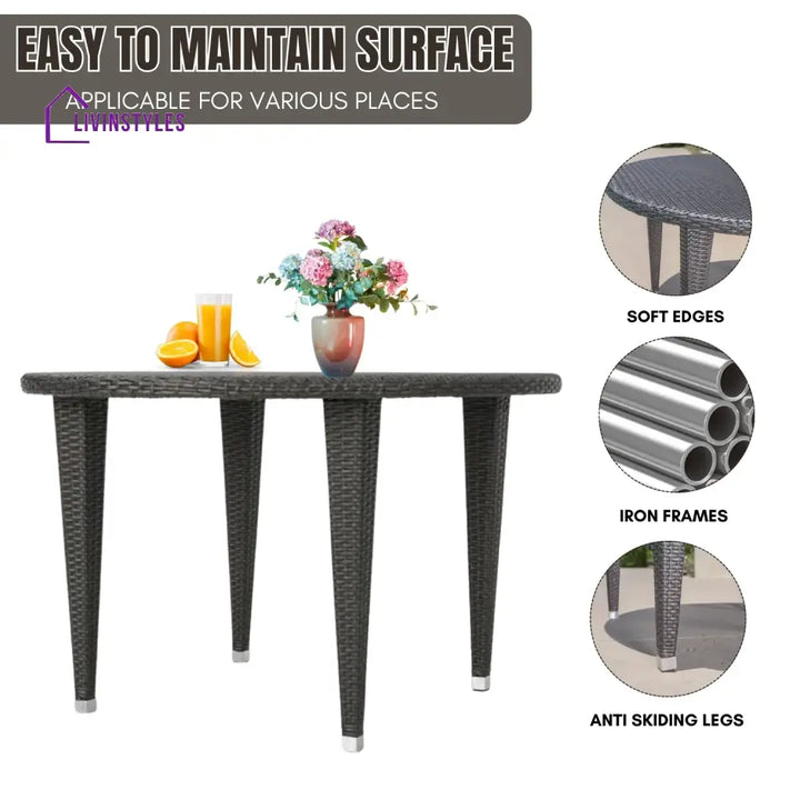 Outdoor Wicker Round Patio Dining Table (Dark Brown) - Table
