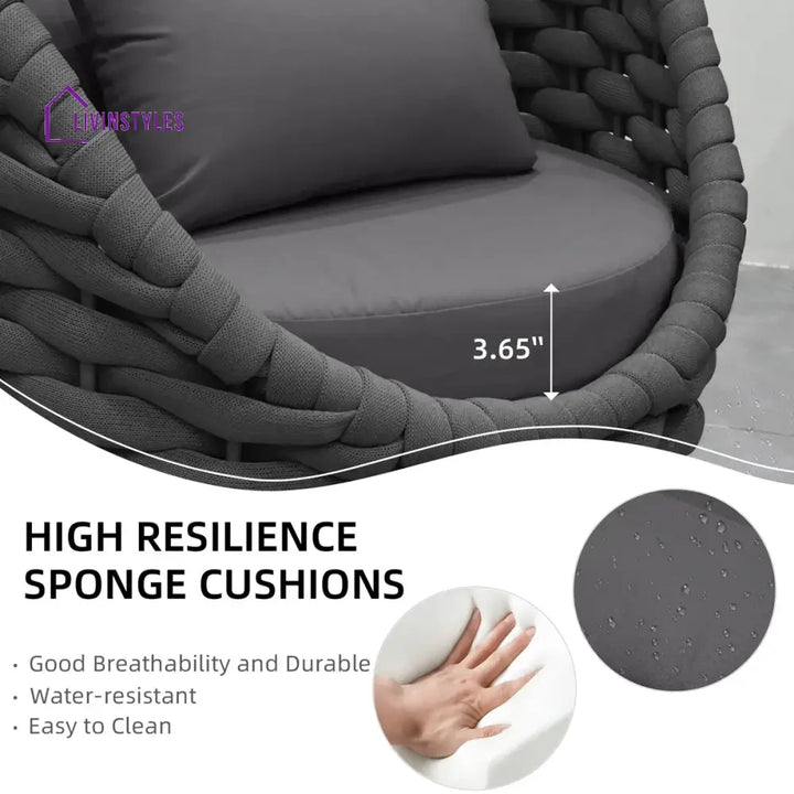 Outlee Outdoor Patio Seating Set 2 Chairs and 1 Table Set (Dark Grey) Braided & Rope - Coffee Table Sets
