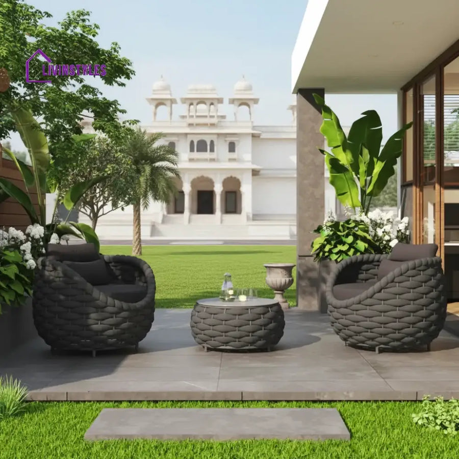 Outlee Outdoor Patio Seating Set 2 Chairs and 1 Table Set (Dark Grey) Braided & Rope - Coffee Table Sets