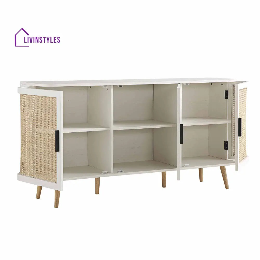 Izzy Curved Rattan Large 3-Door Sideboard White Cabinets & Chests