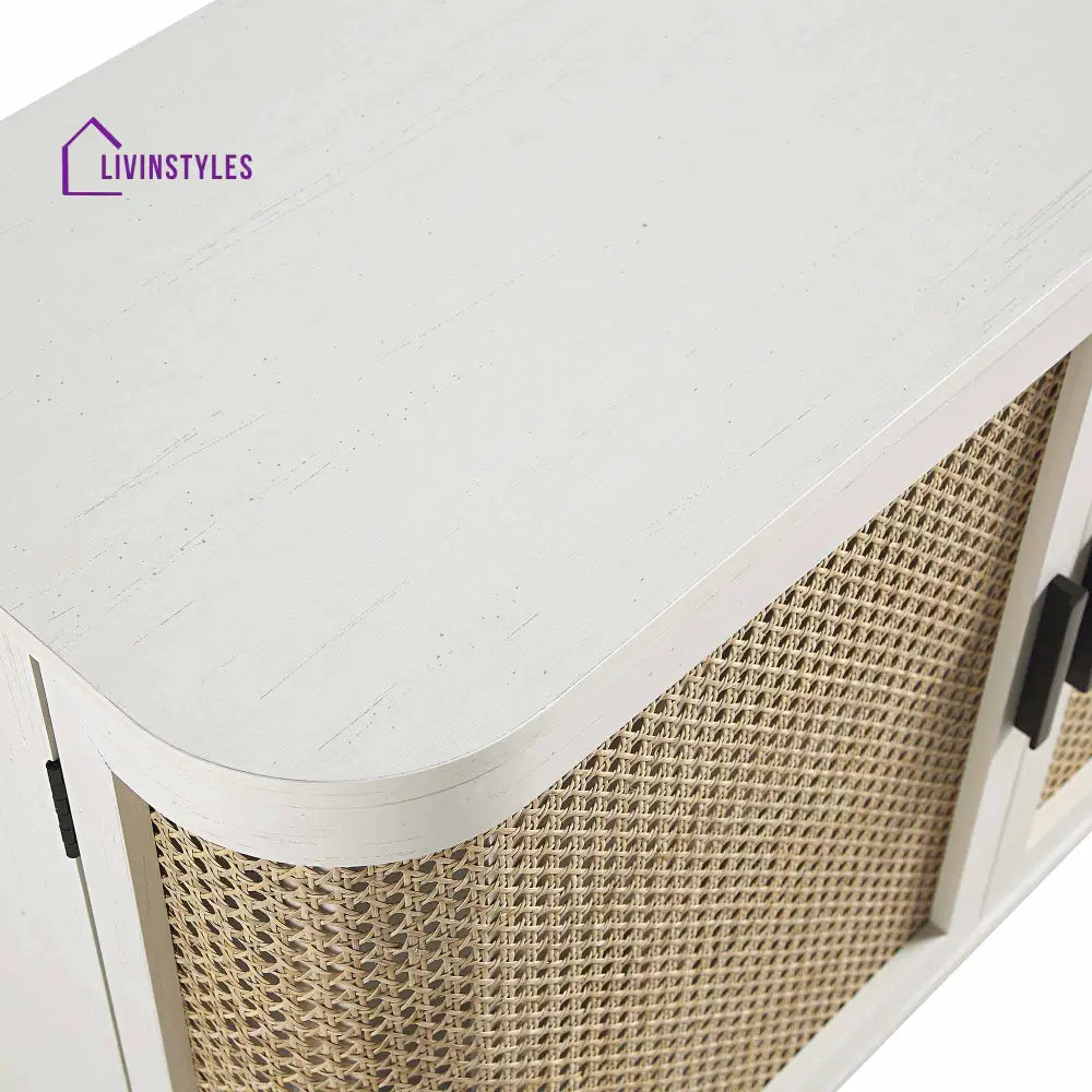 Izzy Curved Rattan Large 3-Door Sideboard White Cabinets & Chests