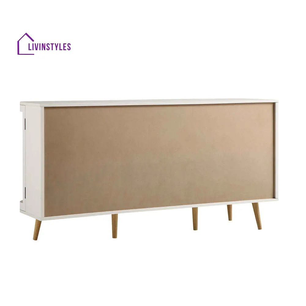Izzy Curved Rattan Large 3-Door Sideboard White Cabinets & Chests