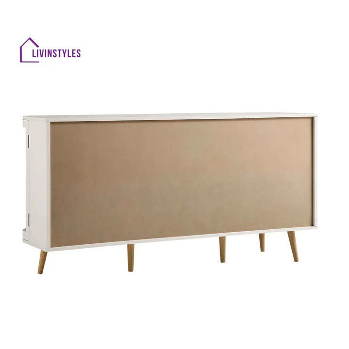 Izzy Curved Rattan Large 3-Door Sideboard White Cabinets & Chests