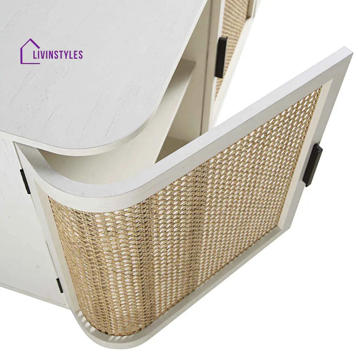 Izzy Curved Rattan Large 3-Door Sideboard White Cabinets & Chests