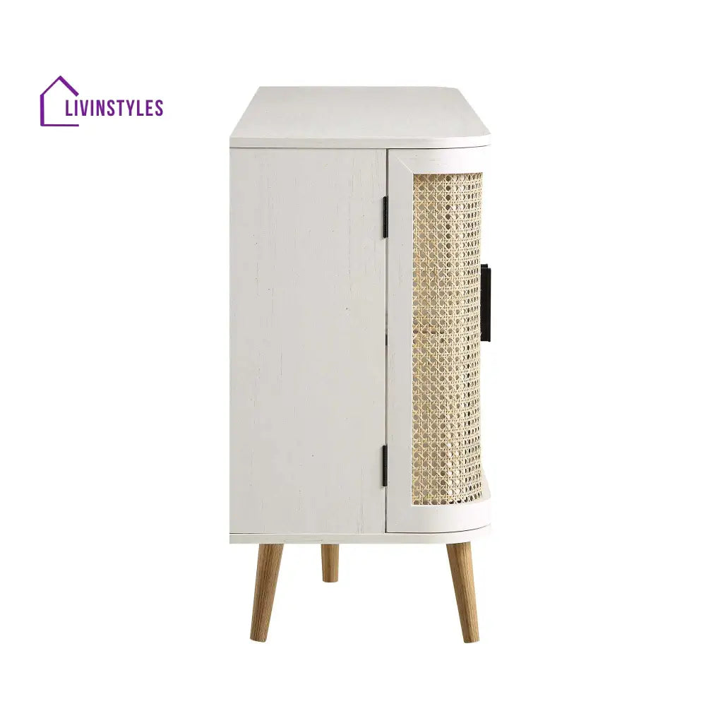 Izzy Curved Rattan Large 3-Door Sideboard White Cabinets & Chests