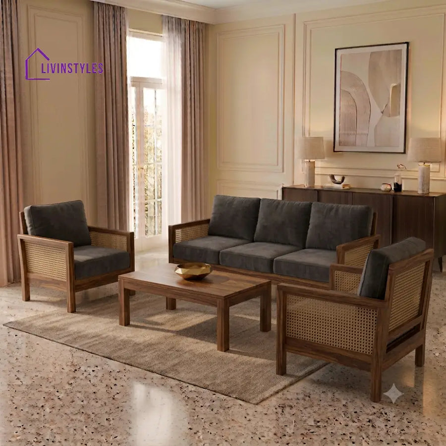 Oviya Wooden Sofa Set | 3 + 1 + 1 Sheesham Wood Sofa Set for Living Room
