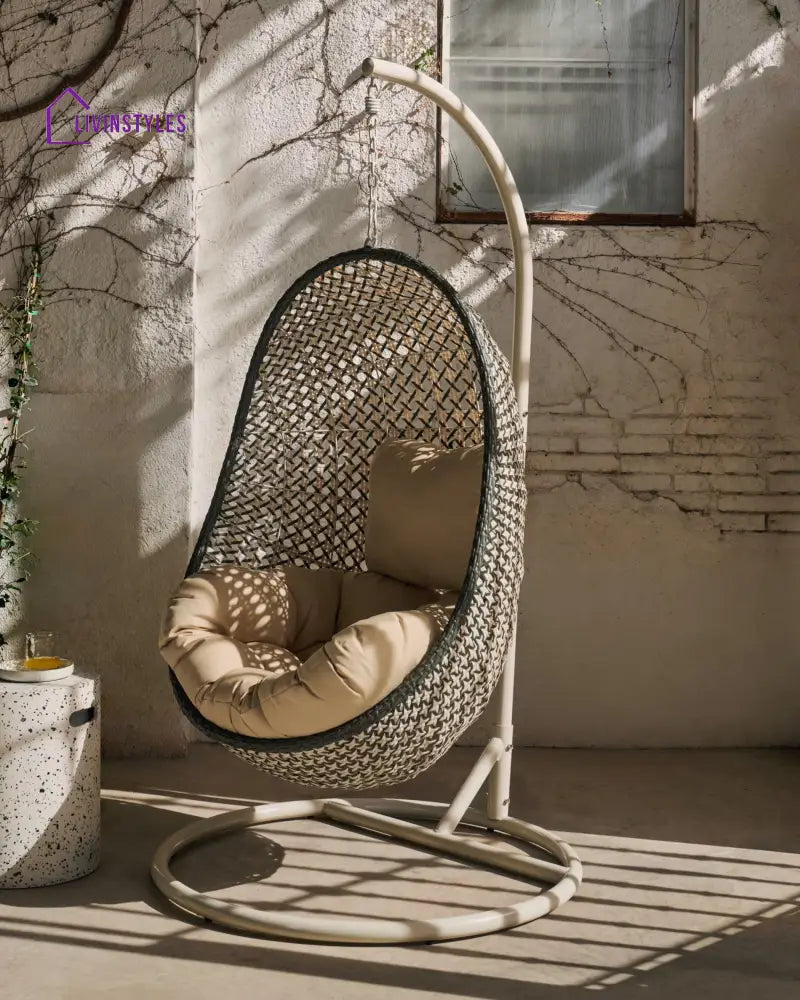 Oyla Single Seater Hanging Swing With Stand For Balcony Garden - cream - Swings