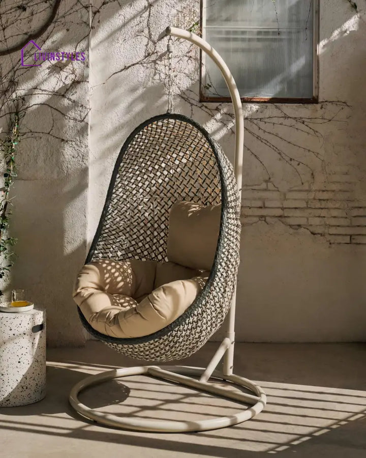 Oyla Single Seater Hanging Swing With Stand For Balcony Garden - cream - Swings