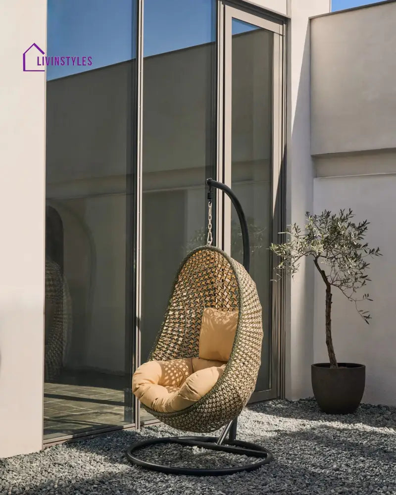 Oyla Single Seater Hanging Swing With Stand For Balcony Garden - Gray - Swings