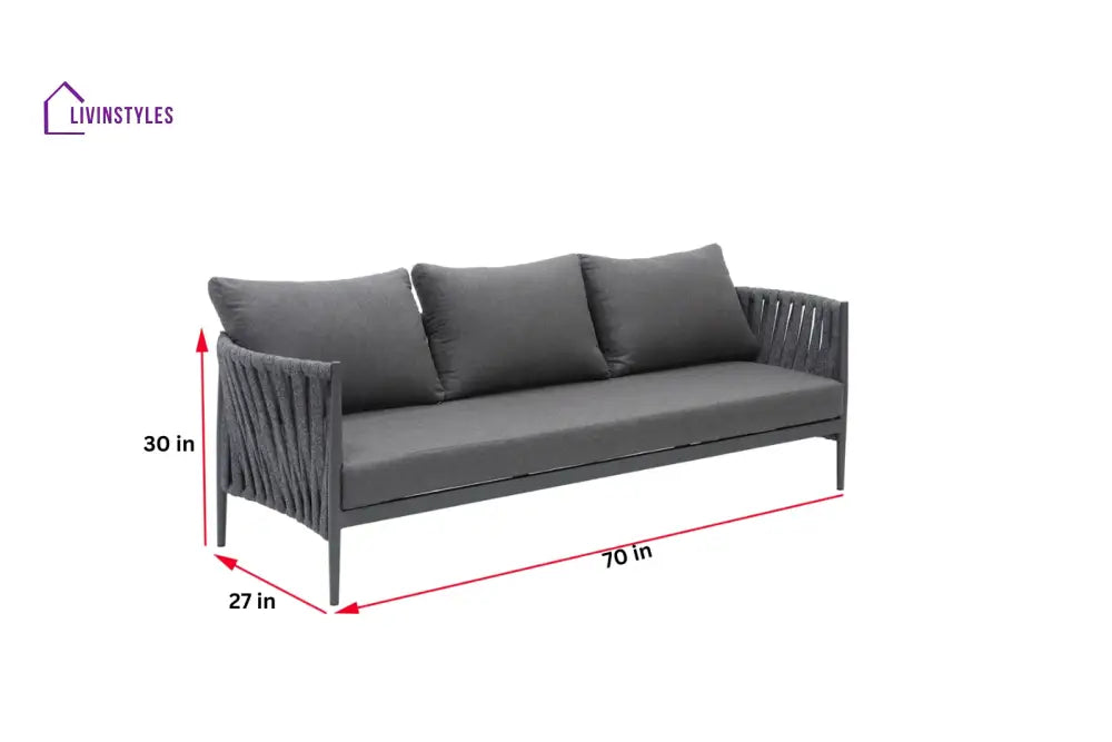 Pablo Outdoor Garden Balcony Sofa Set 3 Seater 2 Single seater and 1 Table Set Braid & Rope (Dark Grey) - Sofa Sets