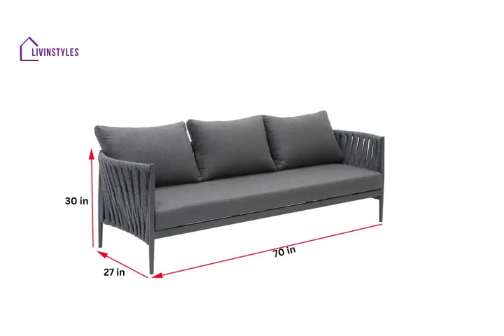 Pablo Outdoor Garden Balcony Sofa Set 3 Seater 2 Single seater and 1 Table Set Braid & Rope (Dark Grey) - Sofa Sets