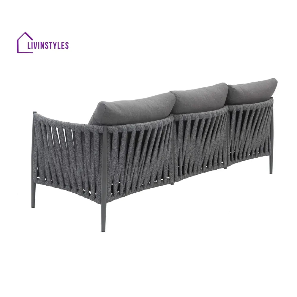 Pablo Outdoor Garden Balcony Sofa Set 3 Seater 2 Single seater and 1 Table Set Braid & Rope (Dark Grey) - Sofa Sets