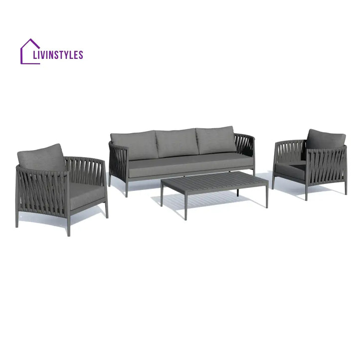 Pablo Outdoor Garden Balcony Sofa Set 3 Seater 2 Single seater and 1 Table Set Braid & Rope (Dark Grey) - Sofa Sets