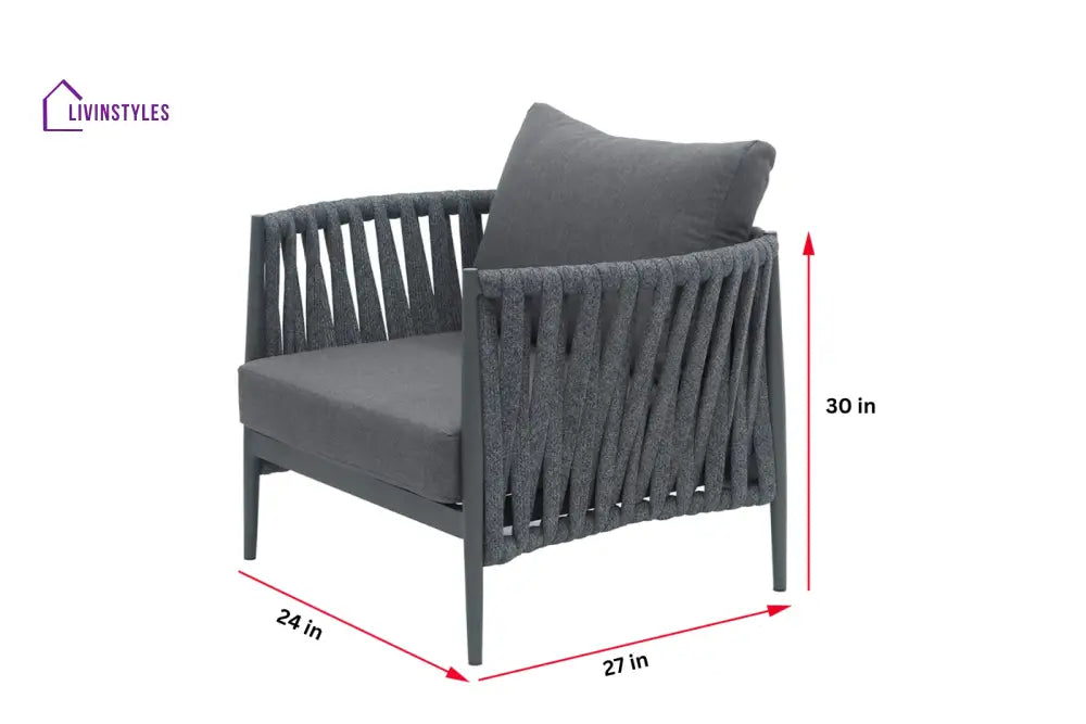 Pablo Outdoor Garden Balcony Sofa Set 3 Seater 2 Single seater and 1 Table Set Braid & Rope (Dark Grey) - Sofa Sets