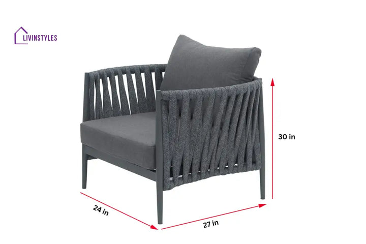 Pablo Outdoor Garden Balcony Sofa Set 3 Seater 2 Single seater and 1 Table Set Braid & Rope (Dark Grey) - Sofa Sets
