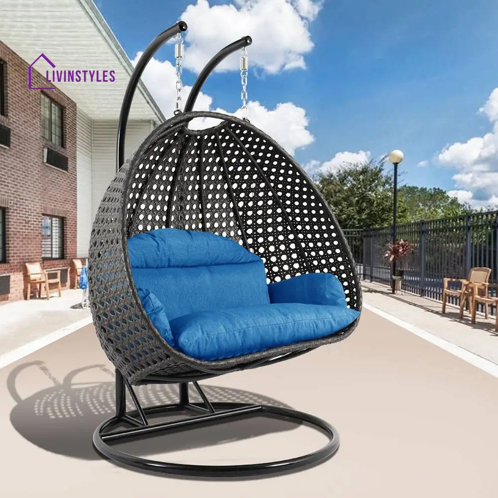 Paccio Double Seater Hanging Swing With Stand For Balcony Garden Swing (Dark Grey) - Blue - Swings