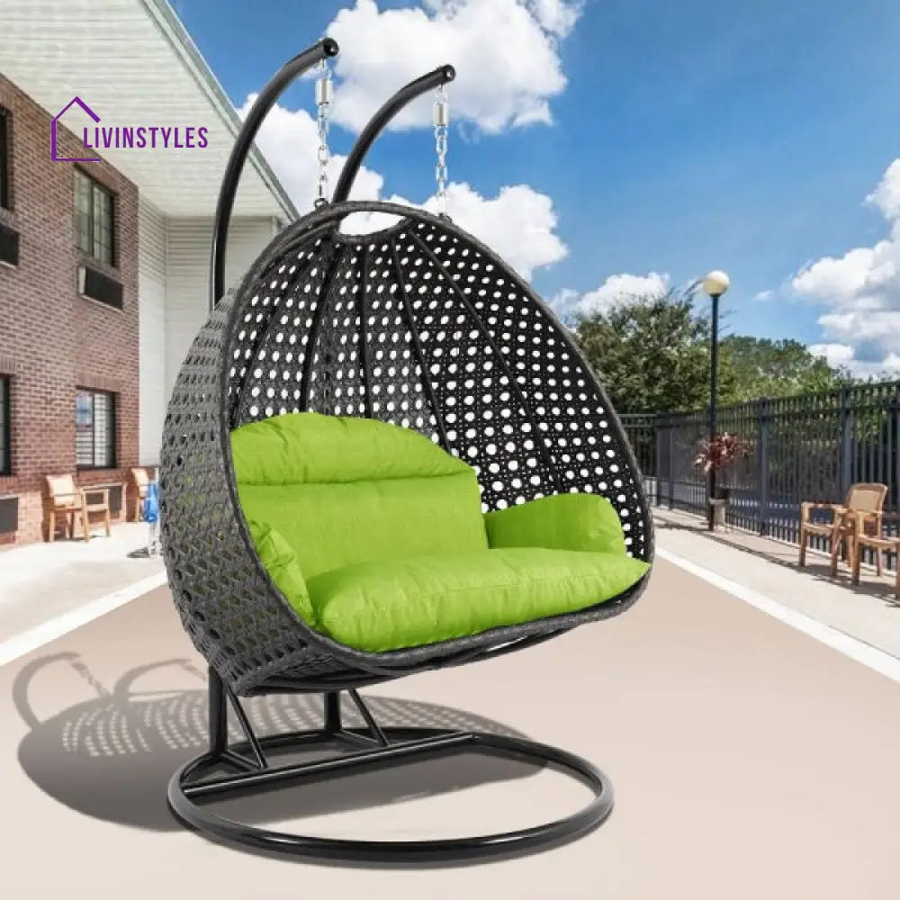 Paccio Double Seater Hanging Swing With Stand For Balcony Garden Swing (Dark Grey) - Light Green - Swings