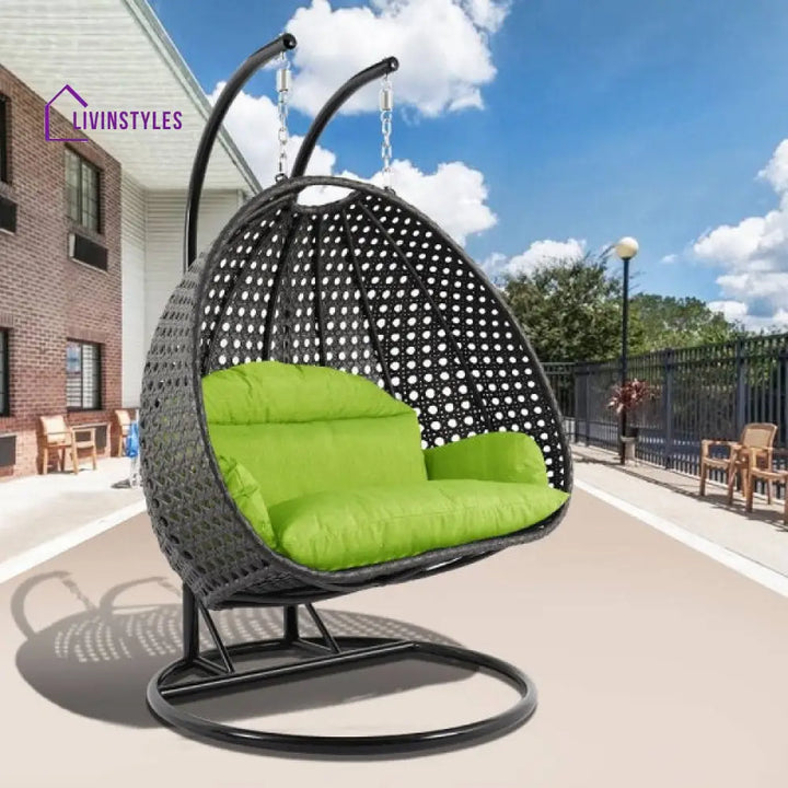 Paccio Double Seater Hanging Swing With Stand For Balcony Garden Swing (Dark Grey) - Light Green - Swings
