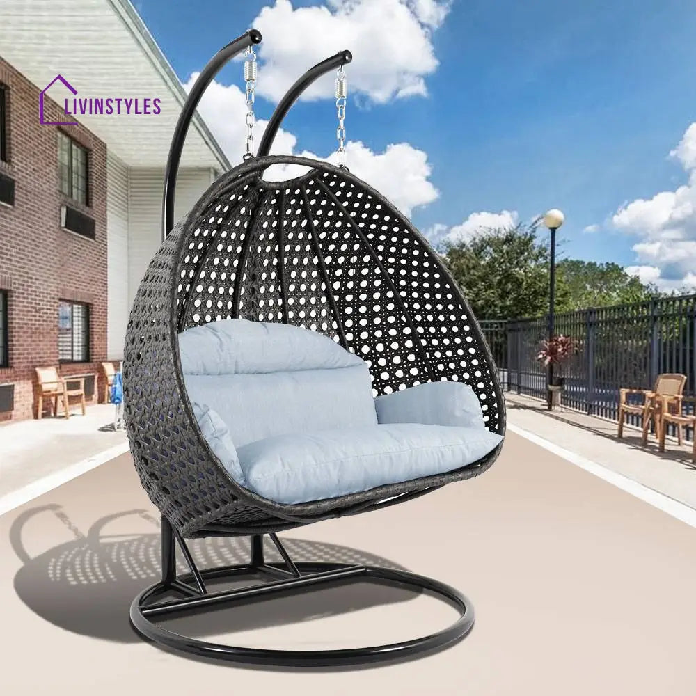 Paccio Double Seater Hanging Swing With Stand For Balcony Garden Swing (Dark Grey) - Light Grey - Swings