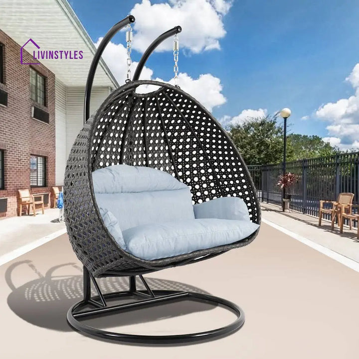 Paccio Double Seater Hanging Swing With Stand For Balcony Garden Swing (Dark Grey) - Light Grey - Swings