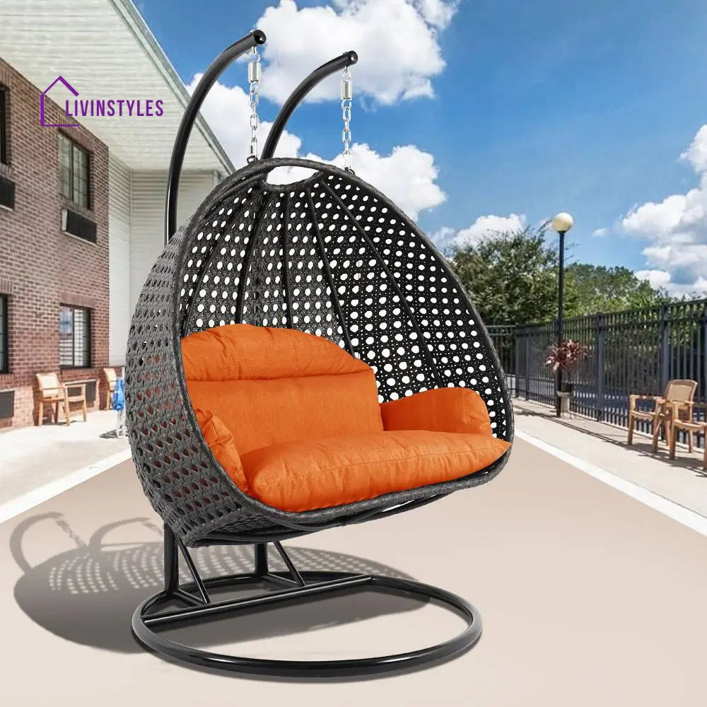 Paccio Double Seater Hanging Swing With Stand For Balcony Garden Swing (Dark Grey) - Orange - Swings
