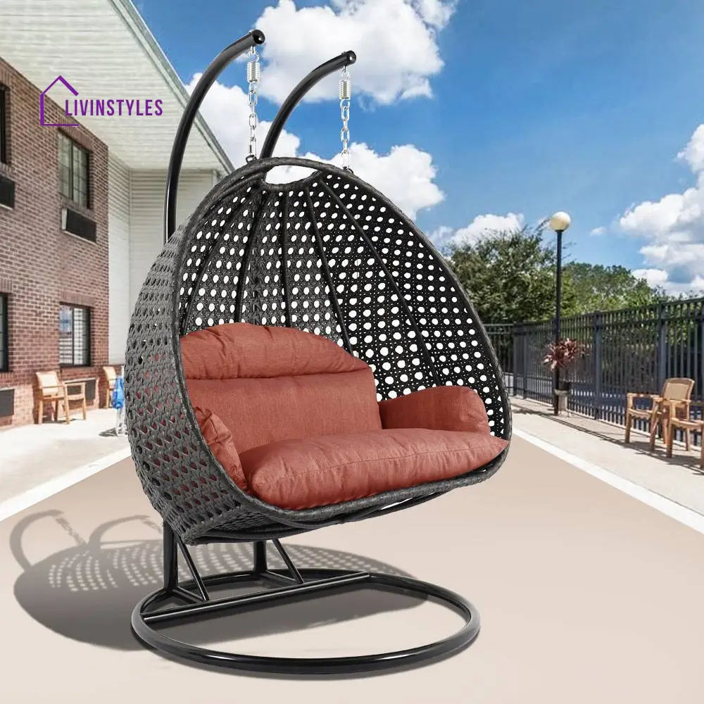 Paccio Double Seater Hanging Swing With Stand For Balcony Garden Swing (Dark Grey) - Dark Orange - Swings