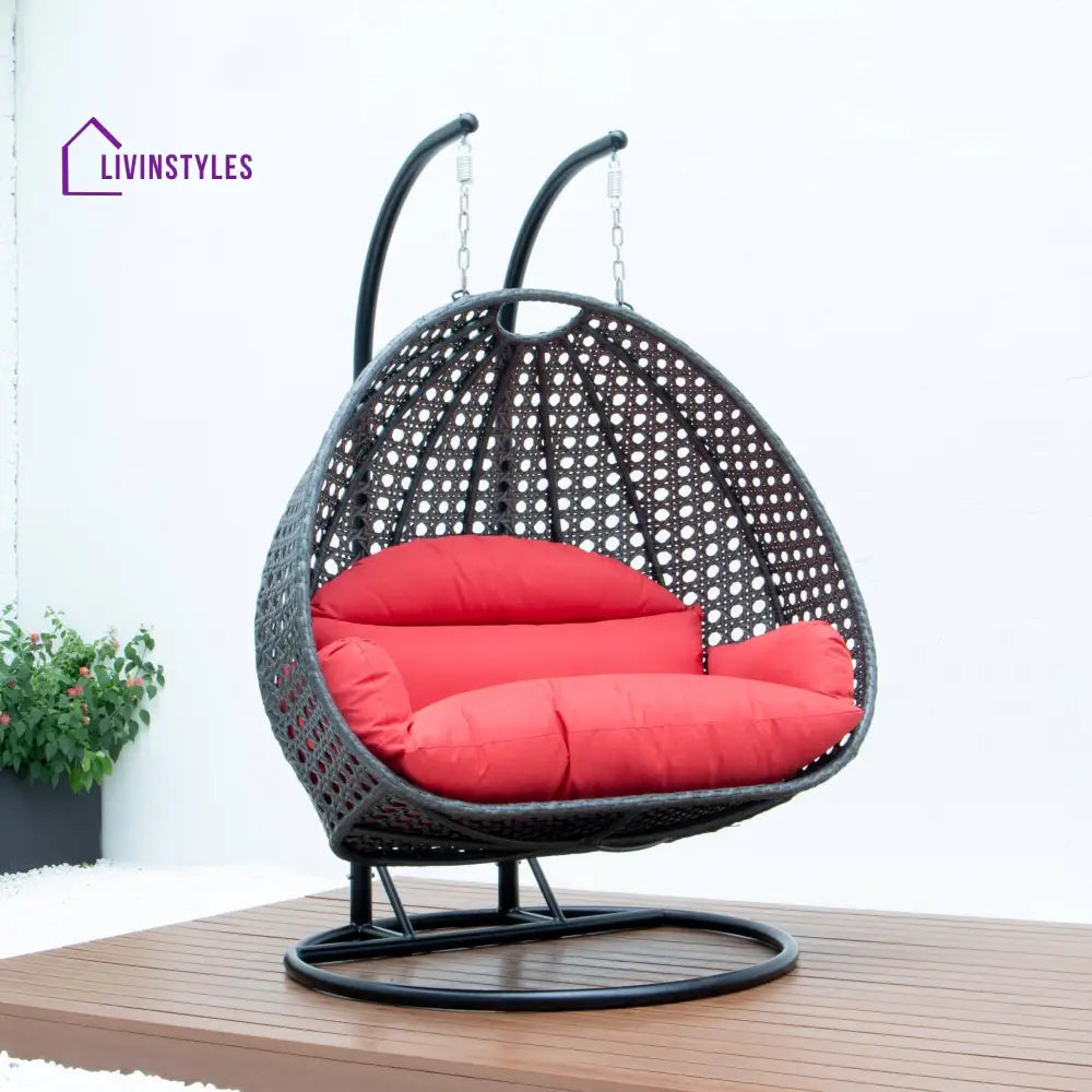 Paccio Double Seater Hanging Swing With Stand For Balcony Garden Swing (Dark Grey) - Swings