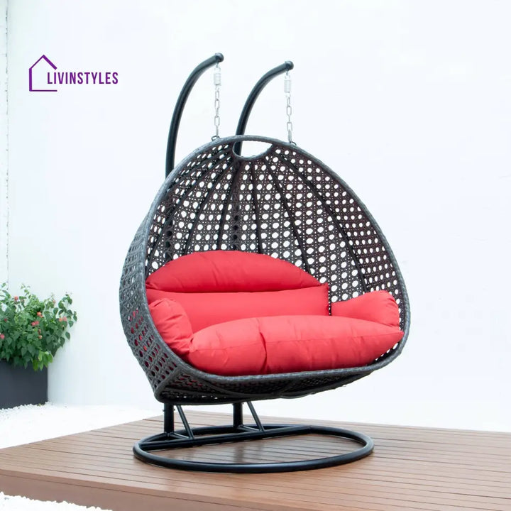 Paccio Double Seater Hanging Swing With Stand For Balcony Garden Swing (Dark Grey) - Swings