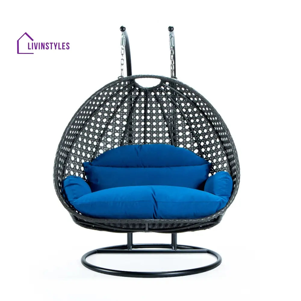 Paccio Double Seater Hanging Swing With Stand For Balcony Garden Swing (Dark Grey) - Swings