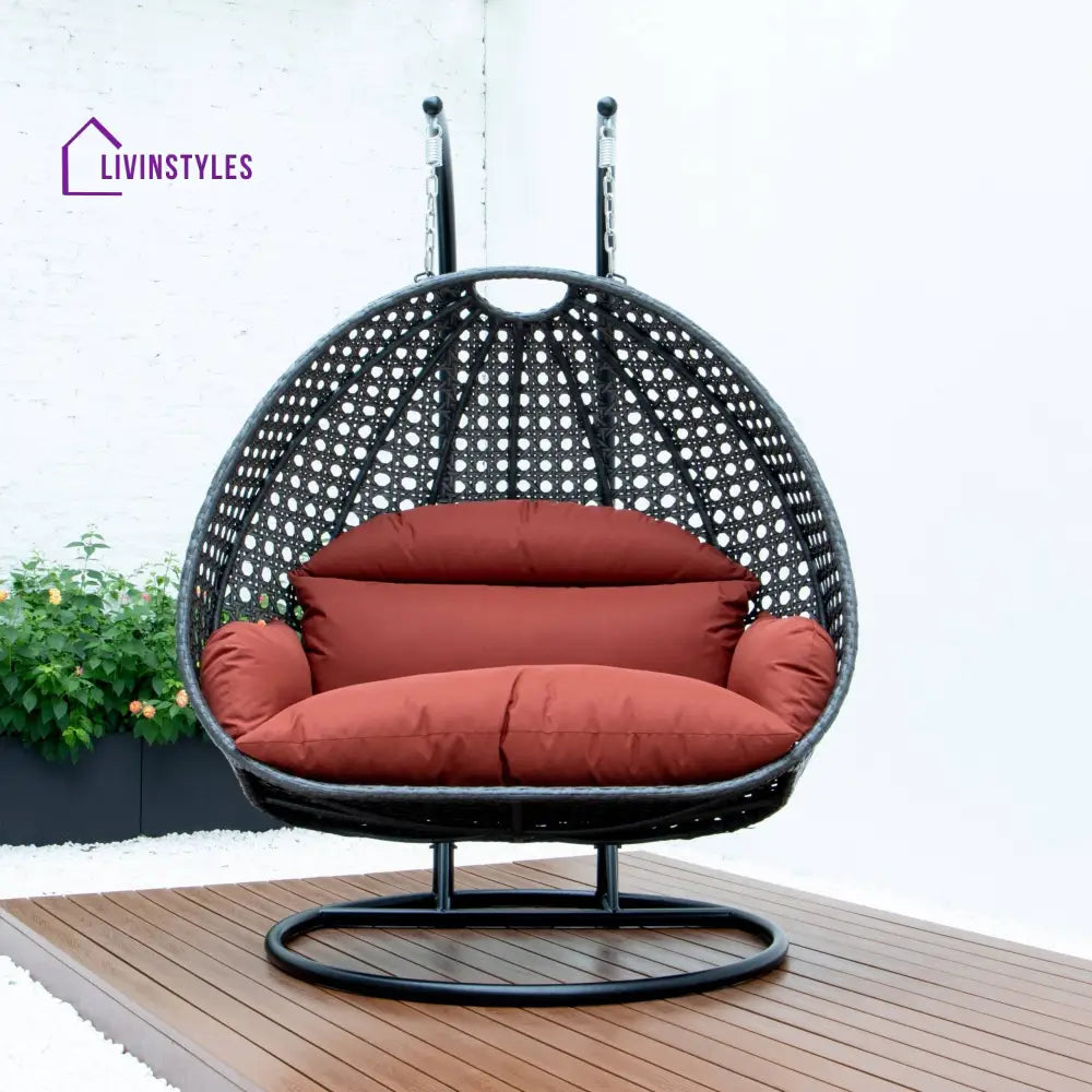 Paccio Double Seater Hanging Swing With Stand For Balcony Garden Swing (Dark Grey) - Swings