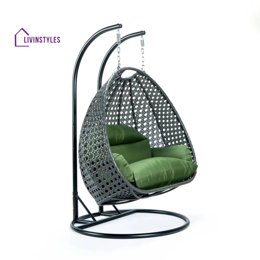 Paccio Double Seater Hanging Swing With Stand For Balcony Garden Swing (Dark Grey) - Swings