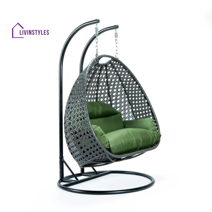 Paccio Double Seater Hanging Swing With Stand For Balcony Garden Swing (Dark Grey) - Swings