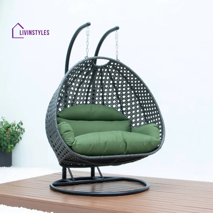 Paccio Double Seater Hanging Swing With Stand For Balcony Garden Swing (Dark Grey) - Swings