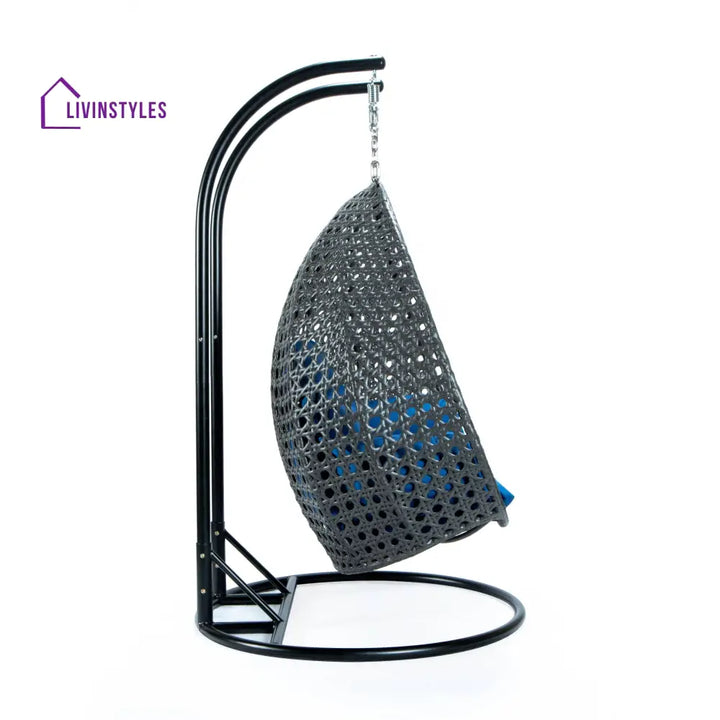 Paccio Double Seater Hanging Swing With Stand For Balcony Garden Swing (Dark Grey) - Swings