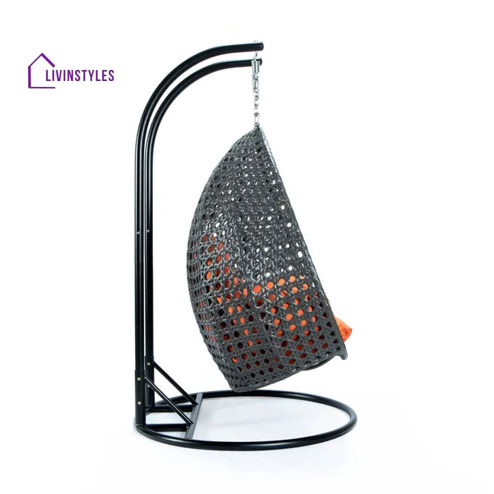Paccio Double Seater Hanging Swing With Stand For Balcony Garden Swing (Dark Grey) - Swings