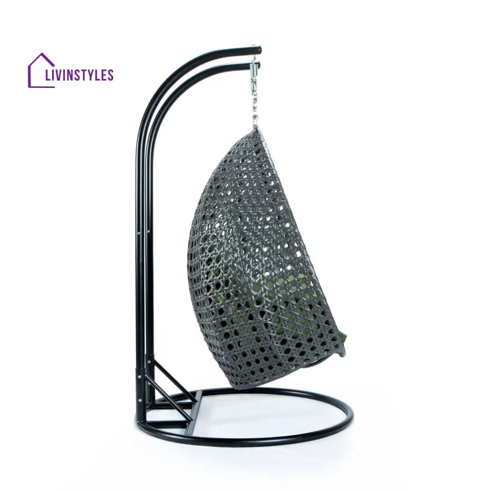 Paccio Double Seater Hanging Swing With Stand For Balcony Garden Swing (Dark Grey) - Swings