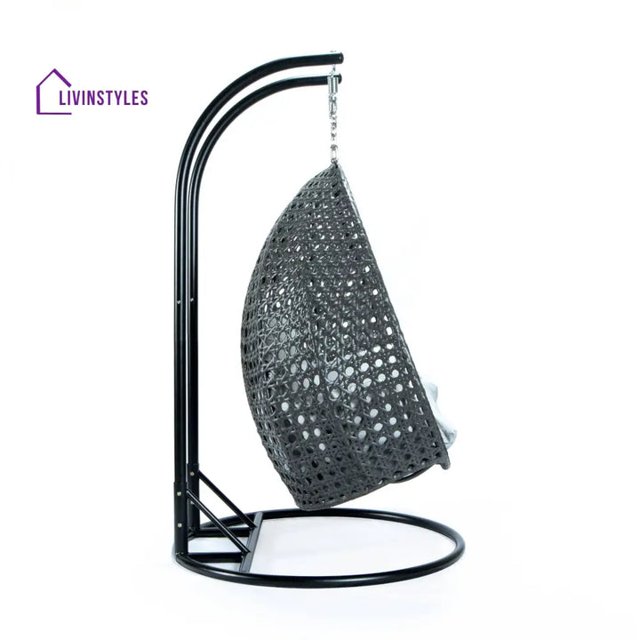 Paccio Double Seater Hanging Swing With Stand For Balcony Garden Swing (Dark Grey) - Swings