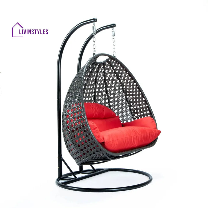 Paccio Double Seater Hanging Swing With Stand For Balcony Garden Swing (Dark Grey) - Swings