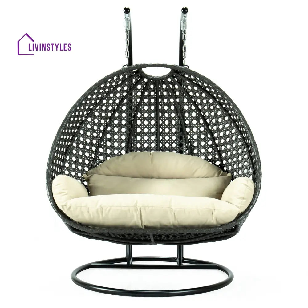 Paccio Double Seater Hanging Swing With Stand For Balcony Garden Swing (Dark Grey) - Swings