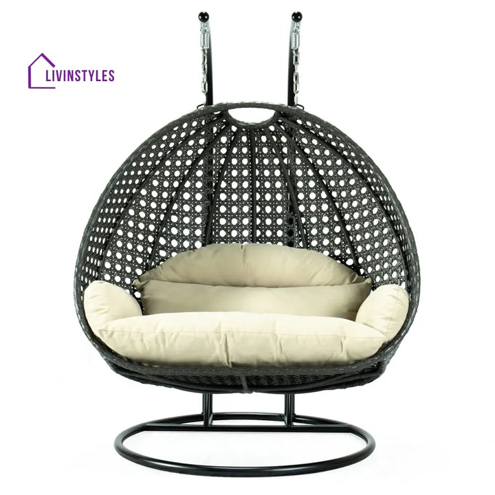 Paccio Double Seater Hanging Swing With Stand For Balcony Garden Swing (Dark Grey) - Swings